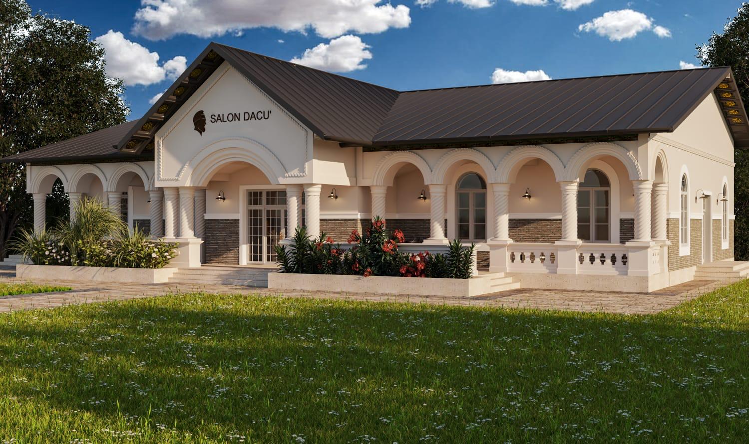 Salon Dacu' — exterior cu arcade neoromânești